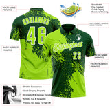 Custom Neon Green Green-White 3D Pattern Design Abstract Brush Stroke Performance Polo Shirt