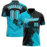 Custom Lakes Blue Black-White 3D Pattern Design Abstract Brush Stroke Performance Polo Shirt