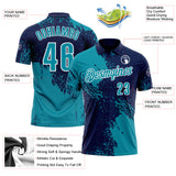 Custom Teal Navy-White 3D Pattern Design Abstract Brush Stroke Performance Polo Shirt