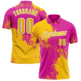 Custom Yellow Deep Pink-White 3D Pattern Design Abstract Brush Stroke Performance Polo Shirt