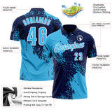 Custom Sky Blue Navy-White 3D Pattern Design Abstract Brush Stroke Performance Polo Shirt
