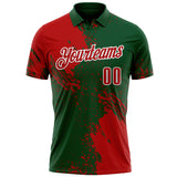 Custom Red Green-White 3D Pattern Design Abstract Brush Stroke Performance Polo Shirt