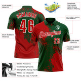 Custom Red Green-White 3D Pattern Design Abstract Brush Stroke Performance Polo Shirt