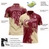 Custom Cream Crimson-White 3D Pattern Design Abstract Brush Stroke Performance Polo Shirt