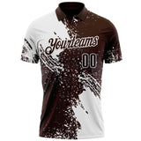 Custom White Brown 3D Pattern Design Abstract Brush Stroke Performance Polo Shirt