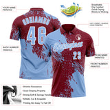Custom Light Blue Crimson-White 3D Pattern Design Abstract Brush Stroke Performance Polo Shirt