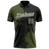 Custom Olive Black-White 3D Pattern Design Abstract Brush Stroke Performance Polo Shirt