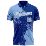 Custom Light Blue Royal-White 3D Pattern Design Abstract Brush Stroke Performance Polo Shirt