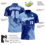Custom Light Blue Royal-White 3D Pattern Design Abstract Brush Stroke Performance Polo Shirt