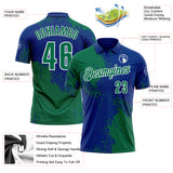 Custom Kelly Green Royal-White 3D Pattern Design Abstract Brush Stroke Performance Polo Shirt