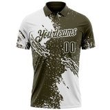 Custom White Olive 3D Pattern Design Abstract Brush Stroke Performance Polo Shirt