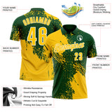 Custom Yellow Green-White 3D Pattern Design Abstract Brush Stroke Performance Polo Shirt