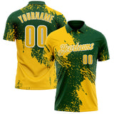 Custom Yellow Green-White 3D Pattern Design Abstract Brush Stroke Performance Polo Shirt