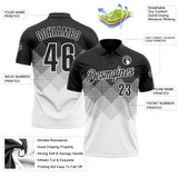 Custom Black White 3D Gradient Square Shape Performance Polo Shirt