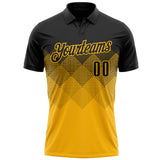 Custom Black Gold 3D Gradient Square Shape Performance Polo Shirt