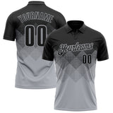 Custom Black Gray 3D Gradient Square Shape Performance Polo Shirt