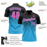 Custom Black Pink-Sky Blue 3D Gradient Square Shape Performance Polo Shirt