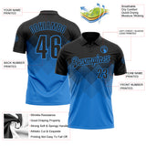 Custom Black Powder Blue 3D Gradient Square Shape Performance Polo Shirt