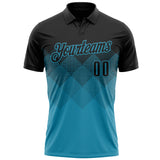 Custom Black Panther Blue 3D Gradient Square Shape Performance Polo Shirt