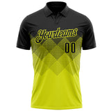 Custom Black Neon Yellow 3D Gradient Square Shape Performance Polo Shirt