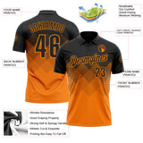 Custom Black Bay Orange 3D Gradient Square Shape Performance Polo Shirt