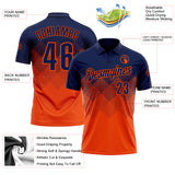 Custom Navy Orange 3D Gradient Square Shape Performance Polo Shirt