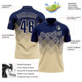 Custom Navy Cream 3D Gradient Square Shape Performance Polo Shirt
