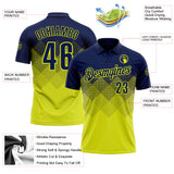 Custom Navy Neon Yellow 3D Gradient Square Shape Performance Polo Shirt