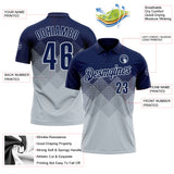 Custom Navy Silver 3D Gradient Square Shape Performance Polo Shirt