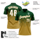 Custom Green White-Old Gold 3D Gradient Square Shape Performance Polo Shirt