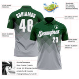 Custom Green White-Gray 3D Gradient Square Shape Performance Polo Shirt