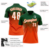 Custom Green White-Orange 3D Gradient Square Shape Performance Polo Shirt