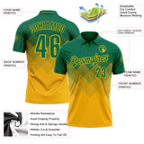 Custom Kelly Green Gold 3D Gradient Square Shape Performance Polo Shirt