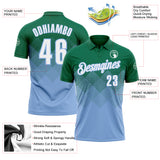 Custom Kelly Green White-Light Blue 3D Gradient Square Shape Performance Polo Shirt
