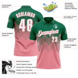 Custom Kelly Green White-Medium Pink 3D Gradient Square Shape Performance Polo Shirt