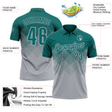 Custom Teal Gray 3D Gradient Square Shape Performance Polo Shirt