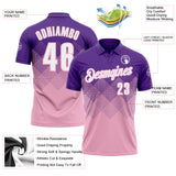 Custom Purple White-Light Pink 3D Gradient Square Shape Performance Polo Shirt