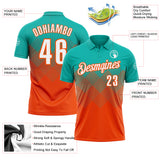 Custom Aqua White-Orange 3D Gradient Square Shape Performance Polo Shirt