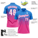 Custom Powder Blue White-Pink 3D Gradient Square Shape Performance Polo Shirt