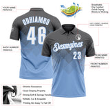 Custom Steel Gray White-Light Blue 3D Gradient Square Shape Performance Polo Shirt