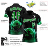 Custom Black Grass Green-White 3D Lightning Skull Bowling Performance Polo Shirt