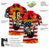 Custom Red Gold-Black 3D American Flag Skull Bowling Performance Polo Shirt