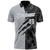 Custom Graffiti Pattern Gray Black-White 3D Scratch Performance Polo Shirt