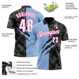 Custom Graffiti Pattern White Black Light Blue-Pink 3D Scratch Performance Polo Shirt