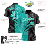 Custom Graffiti Pattern Aqua Black-White 3D Scratch Performance Polo Shirt