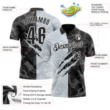 Custom Graffiti Pattern Black Silver-White 3D Scratch Performance Polo Shirt