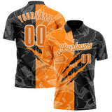 Custom Graffiti Pattern Bay Orange Black-White 3D Scratch Performance Polo Shirt
