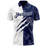 Custom Graffiti Pattern Navy-White 3D Scratch Performance Polo Shirt