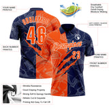 Custom Graffiti Pattern Orange Navy-White 3D Scratch Performance Polo Shirt