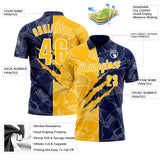 Custom Graffiti Pattern Gold Navy-White 3D Scratch Performance Polo Shirt